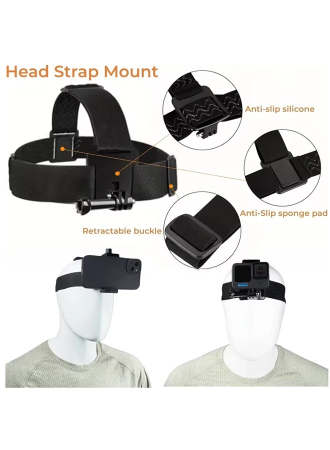 بكومور مجموعة ملحقات GoPro 7 في 1، تتضمن حامل صدر سريع الفك، وحزام رأس، وحامل هاتف، متوافقة مع GoPro Hero 13-4، وDJI Action، وInsta360، وAKASO، وSJCAM، وiPhone/Samsung – مجموعة أدوات تصوير الفيديو من منظور الشخص الأول - Image 4